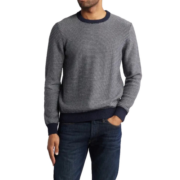 Nordstrom Mens Shop Striped Merino Wool Blend Sweater L Knit Washable Crew Blue - Picture 3 of 9